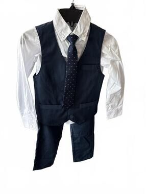 Special Editions Boys Navy Suit Set White Shirt Polka Dot Tie Size 5 boys Kids